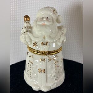 Porcelain Santa Figurine with Gold Accents Trinket Box